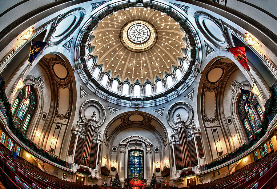 A short walk away is the USNA. Shown here the chapel ceiling during one of their holiday concerts.