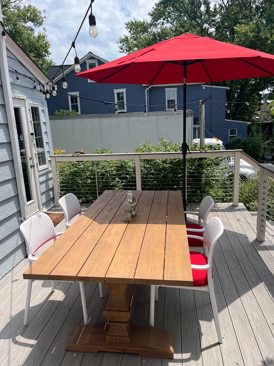 Weather permitting, enjoy al fresco dining for 6 on our dining deck.

[note: outdoor furniture setup/availability may be different in the winter time.]
