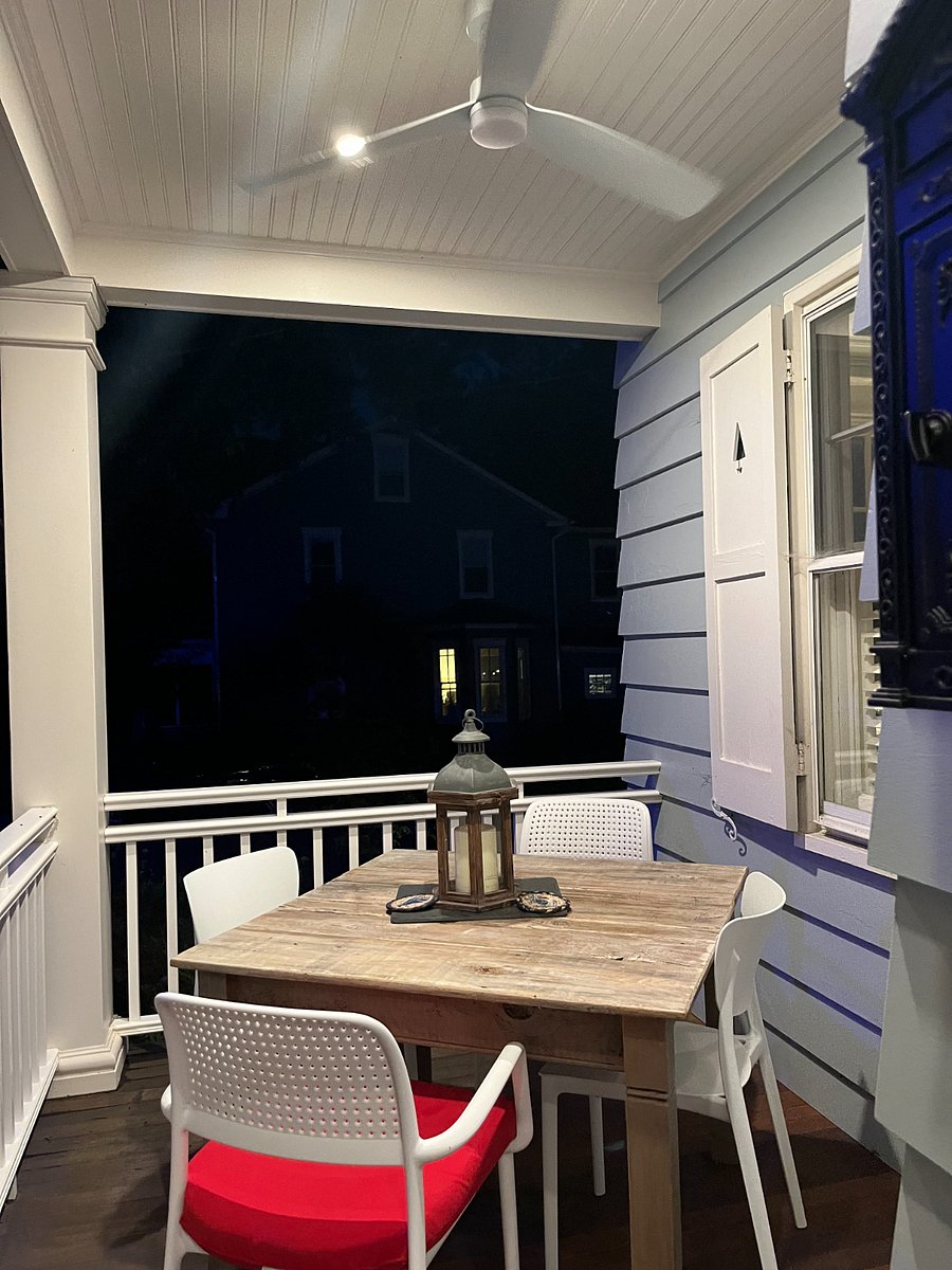 Or have a bit to eat on the front porch.  Maybe some telework on the porch?

[note: outdoor furniture setup/availability may be different in the winter time.]