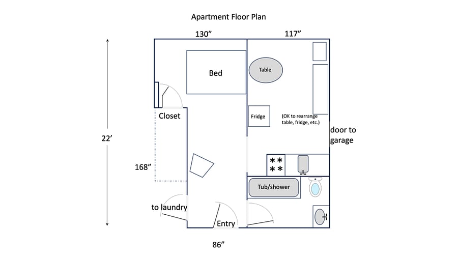 Floor plan with rough measurements. 