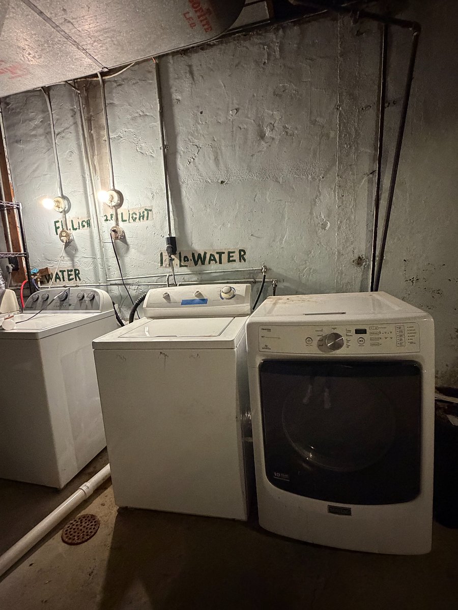 Washer and Dryer in the basement. You can access the basement from door located in bedroom.