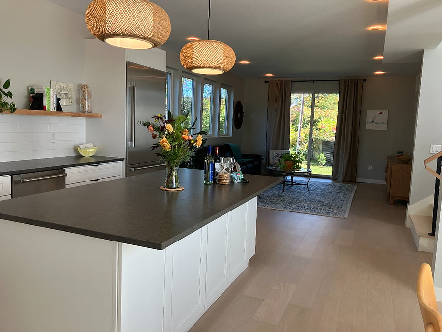 Open concept kitchen, dining, living room