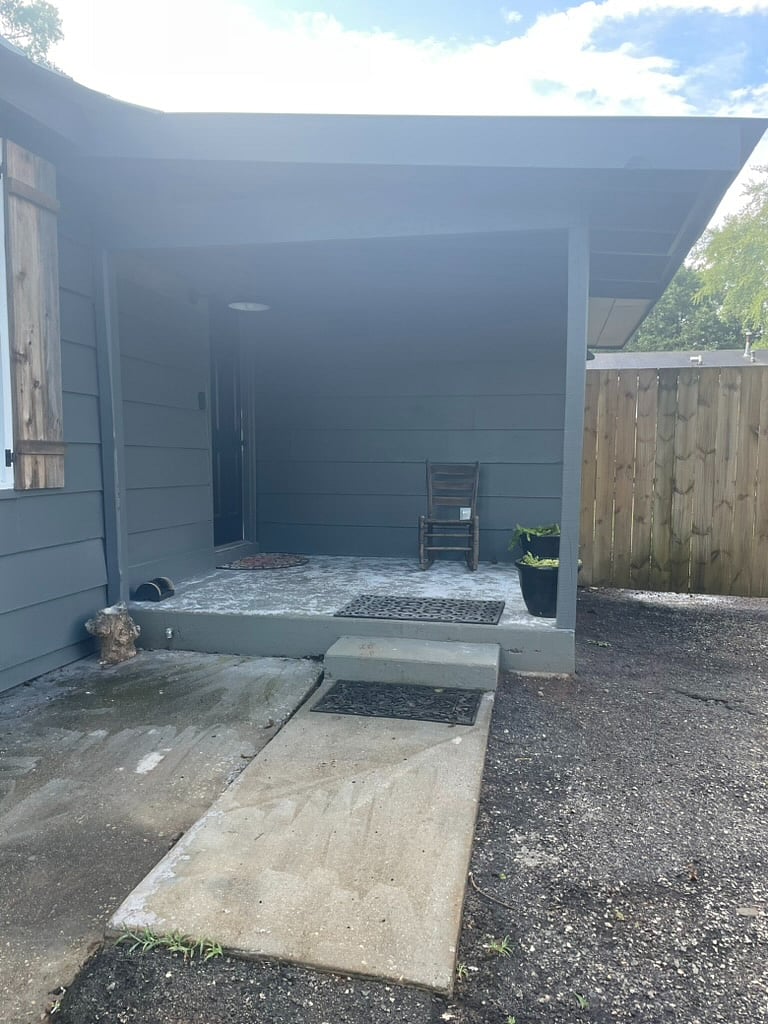 Side porch  and parking