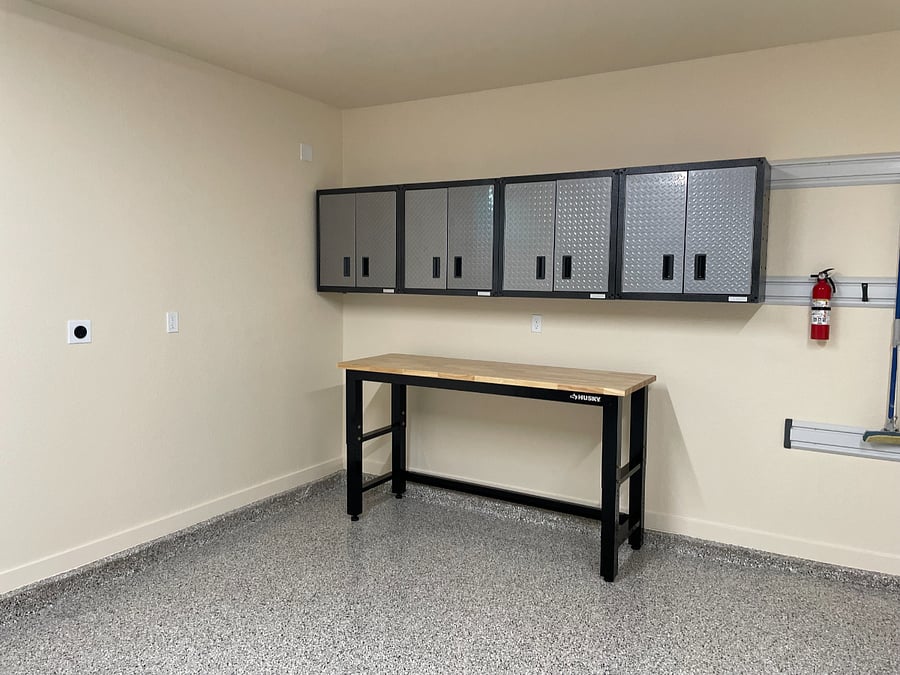 Finished Garage with Work Bench and EV Ready Outlet