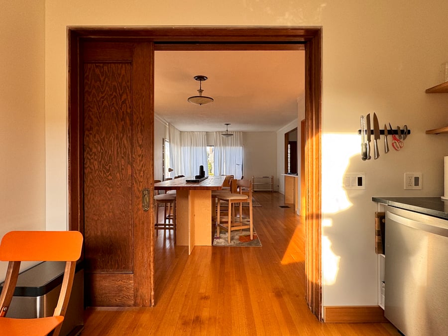 View back to dining/living through pocket doors
