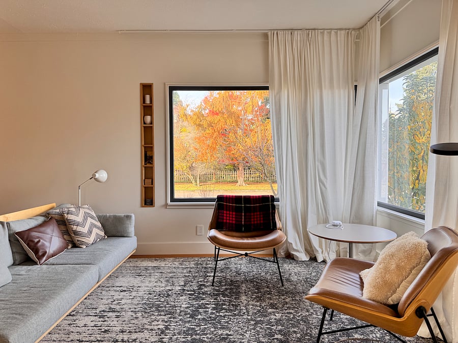 living room with huge picture windows!