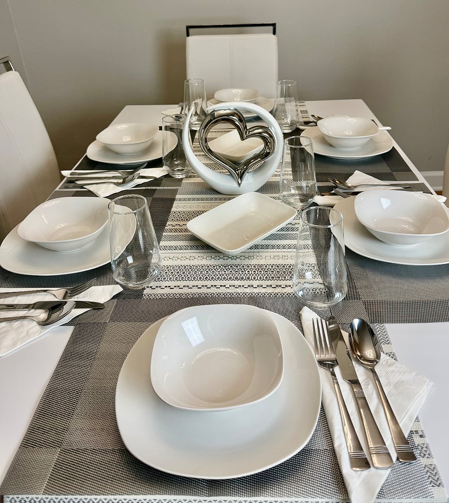 Dining Room, table set up with ceramic plates set (Daily Meals)