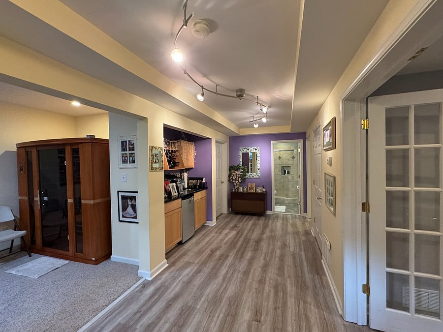 Basement Hallway with Wet Bar