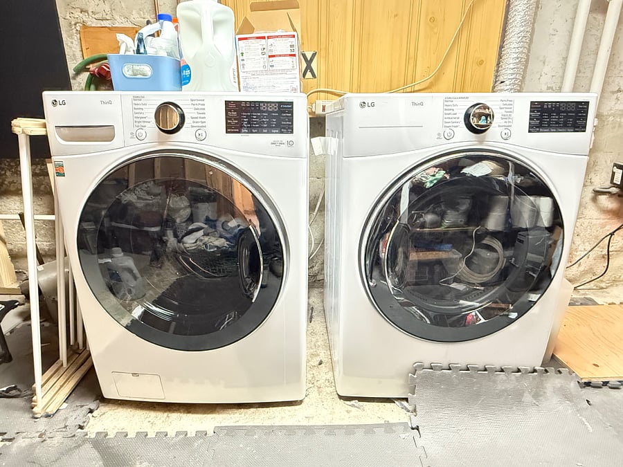 High-efficiency washer and dryer are in the basement