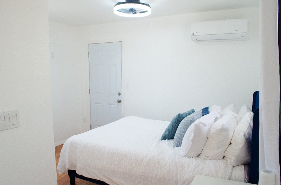 Queen bed in upstairs bedroom