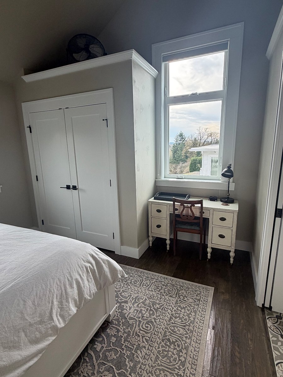 Bedroom with in-suite Bathroom Closet and desk area