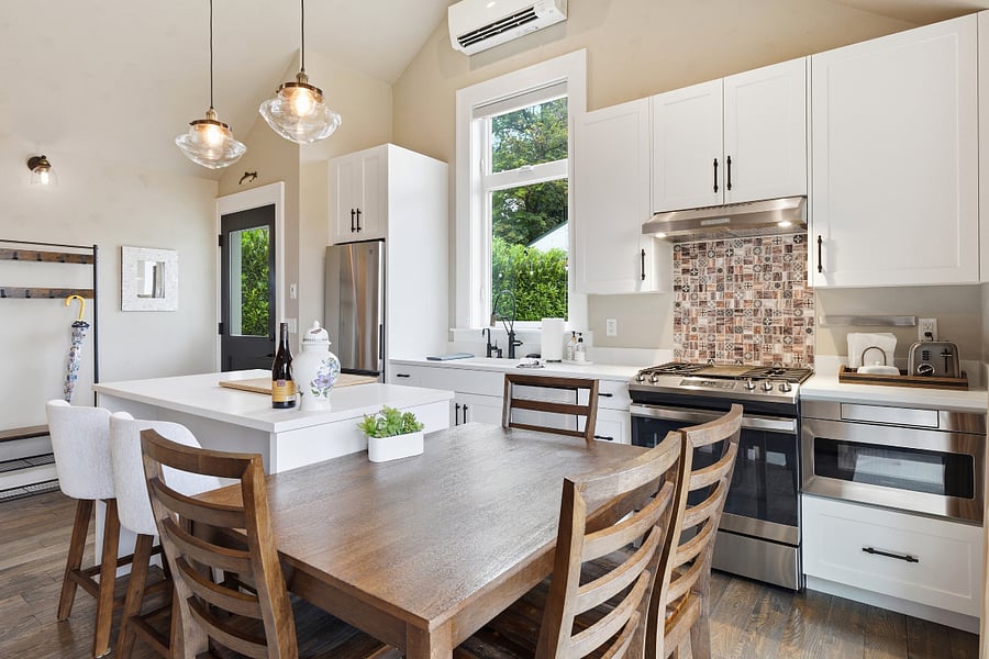 Gas stove top, electric oven, sharp microwave drawer.