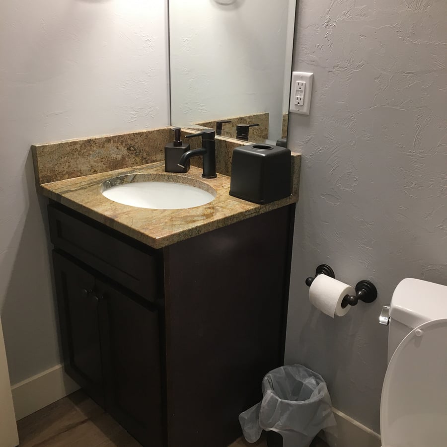 Bathroom 2, Beautiful granite counter top, thermostat controlled heated floors. 