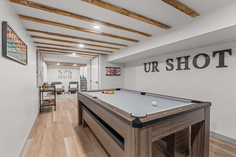 Shared, basement entertainment area