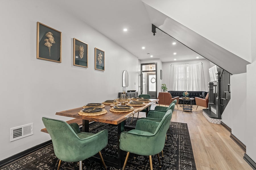 Shared, open dining room & living room