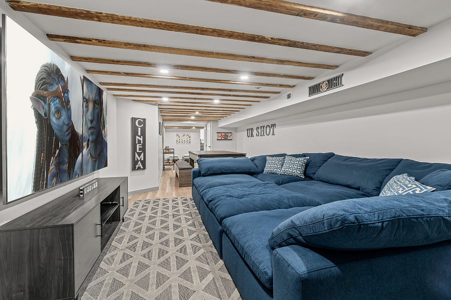 Shared, basement entertainment area