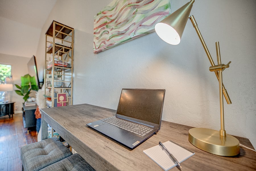 Dedicated desk space with strong WiFi  ideal for charting or remote work.