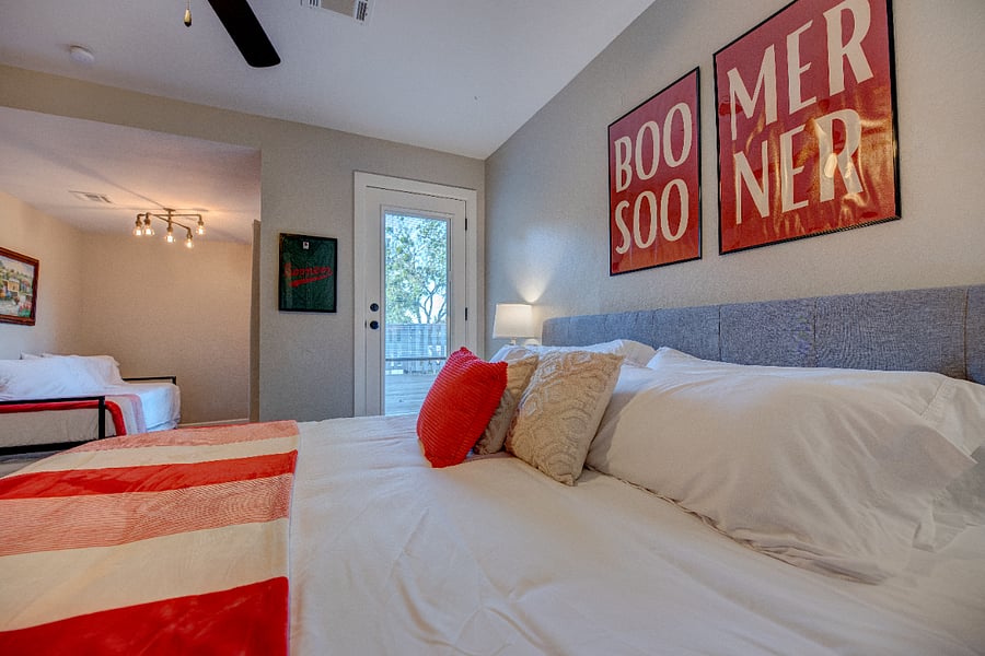 Spacious room with king bed, twin over twin trundle, 40" smart tv, and huge private deck. 