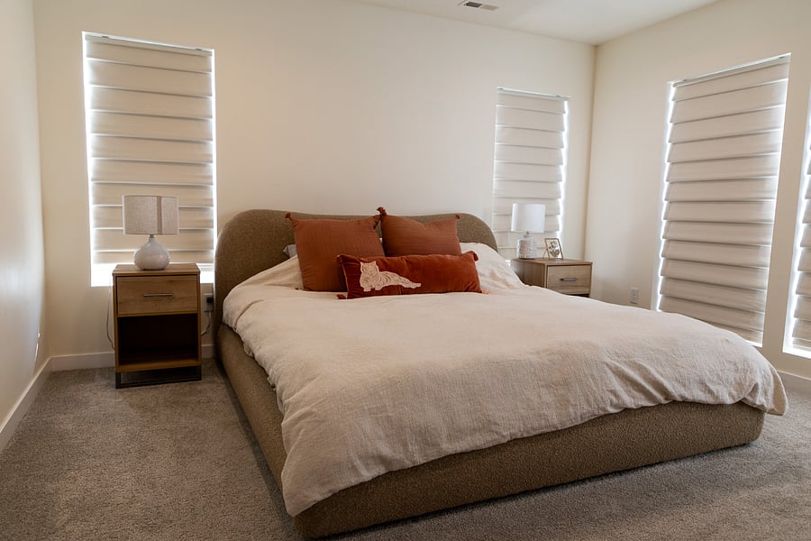 Our primary bedroom has a large double sink in the bathroom and large walk in closet