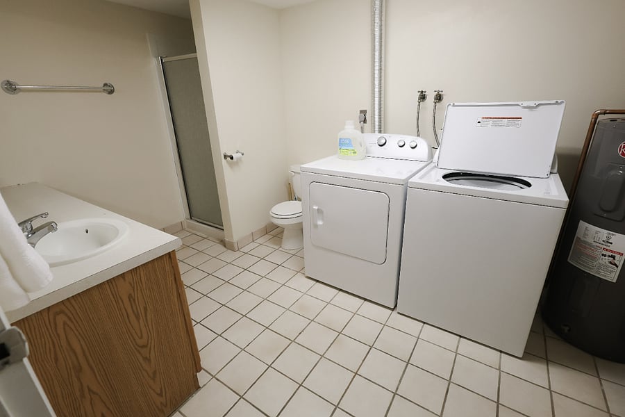 Lower-level bath/laundry shared space.
