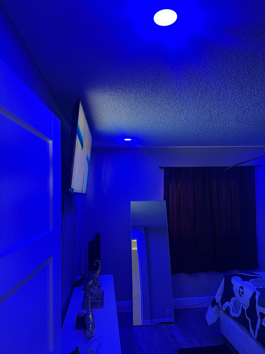 The room has customizable mood-lighting, and you can change the light colors straight from your phone to create the perfect 