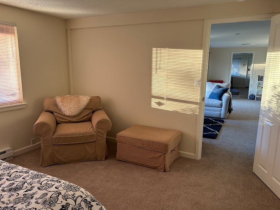 Reading nook in bedroom.