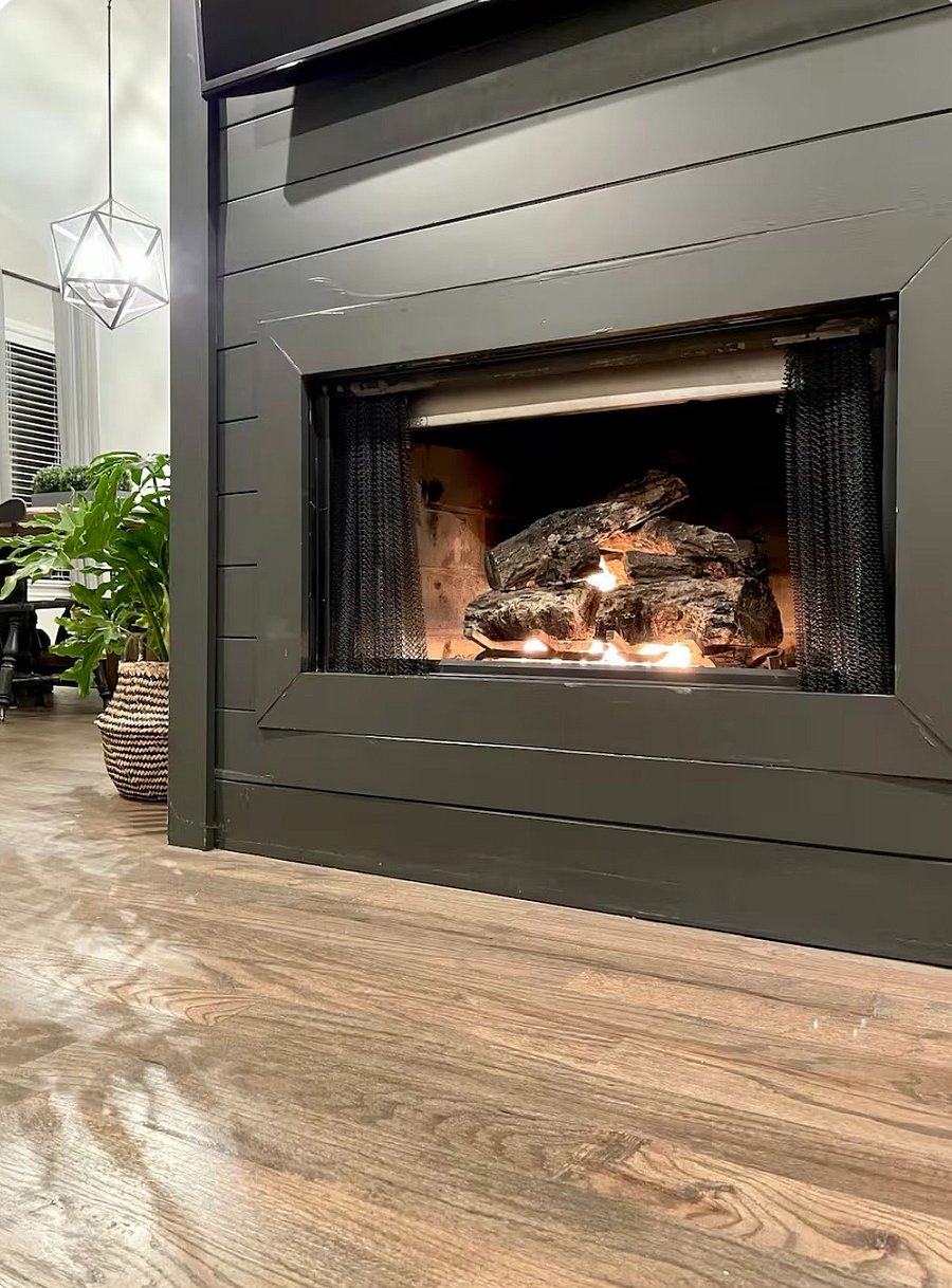 Fireplace with gas logs.