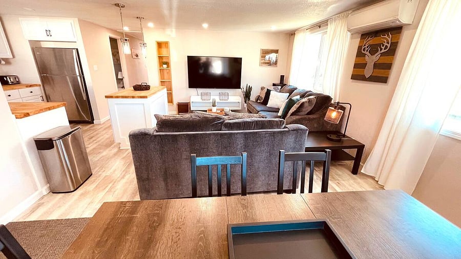 This dining table is perfect for an early breakfast, coffee, lunch, or late night snack. It also doubles as a spacious work station, as well as a spot to eat while enjoying your favorite shows!