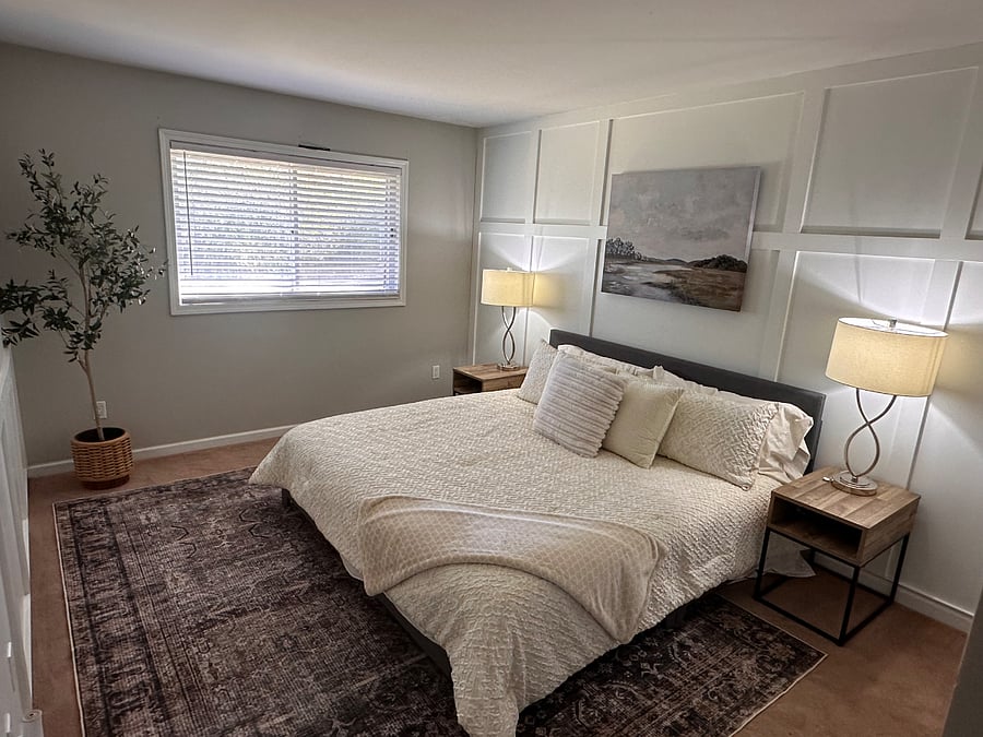 Primary bedroom with king size bed, own bathroom and large walk in closet!