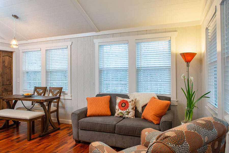 Living room with view of eating area