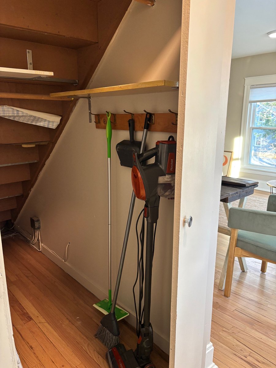 In addition to 2 large closets in the bedrooms, there's an additional utility closet to store anything from suitcases to shoes. Cleaning supplies such as a vacuum, Swiffer, and broom are included for your convenience.
