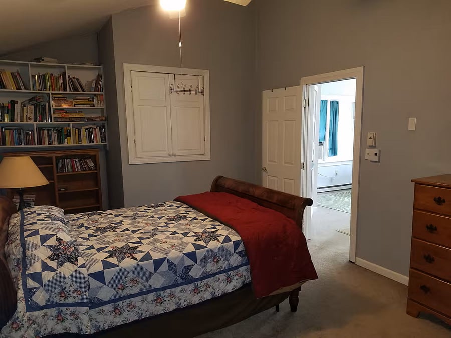 Bedroom vies from bathroom door