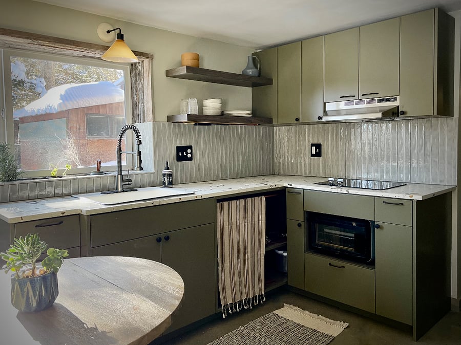 kitchen with cooktop and multi use mini oven.