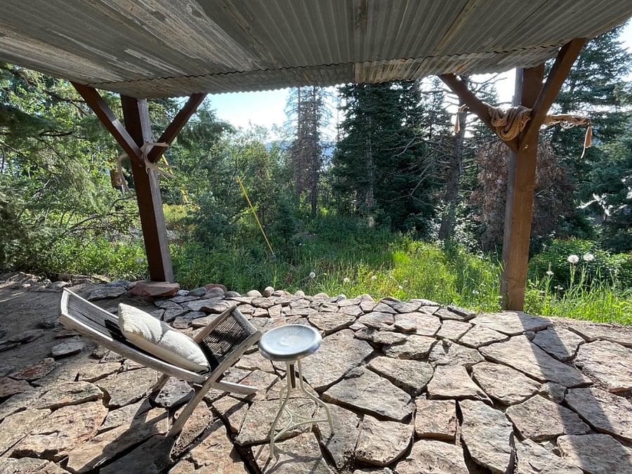 private stone porch in summer