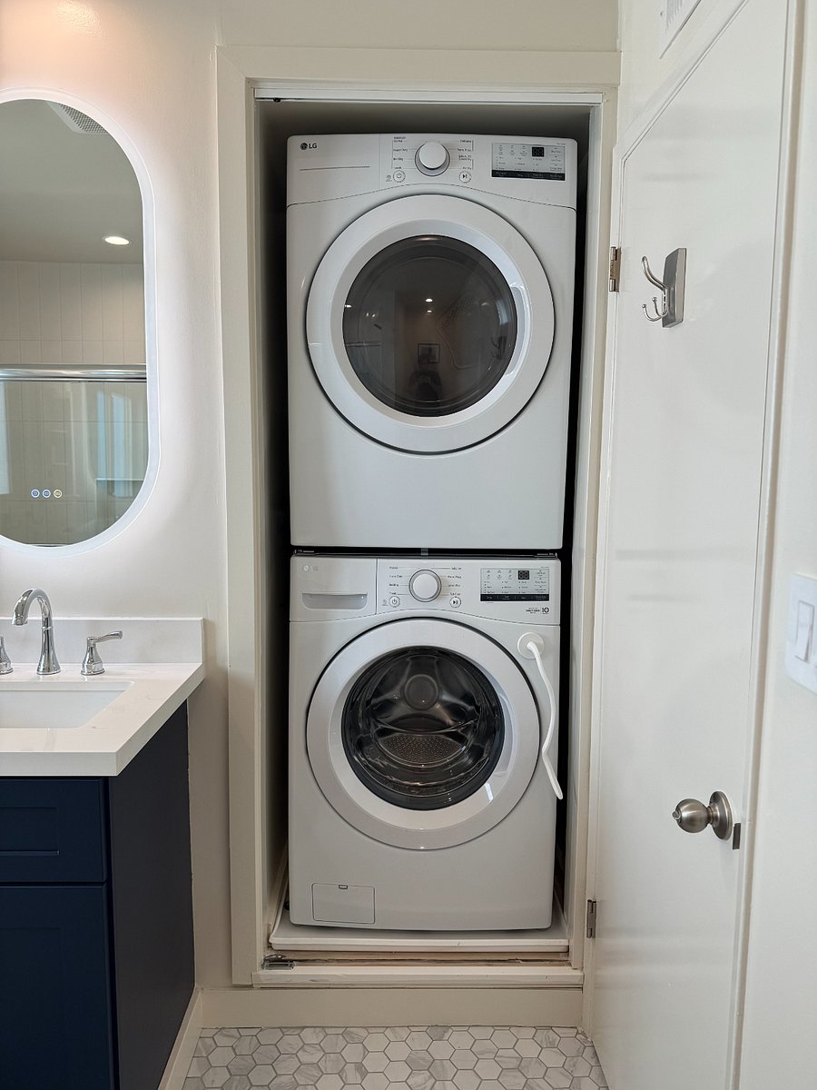 LG stackable washer and dryer in unit.