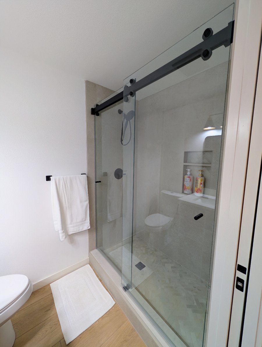 Furnished with starter shampoo, conditioner, soap.