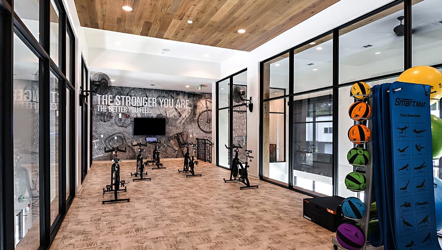 Second floor cycle and yoga room in gym