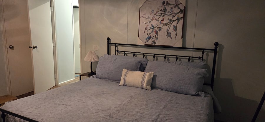 Large master bedroom with king bed and private bath