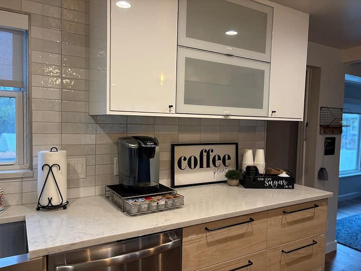Stocked coffee/tea/hot chocolate bar