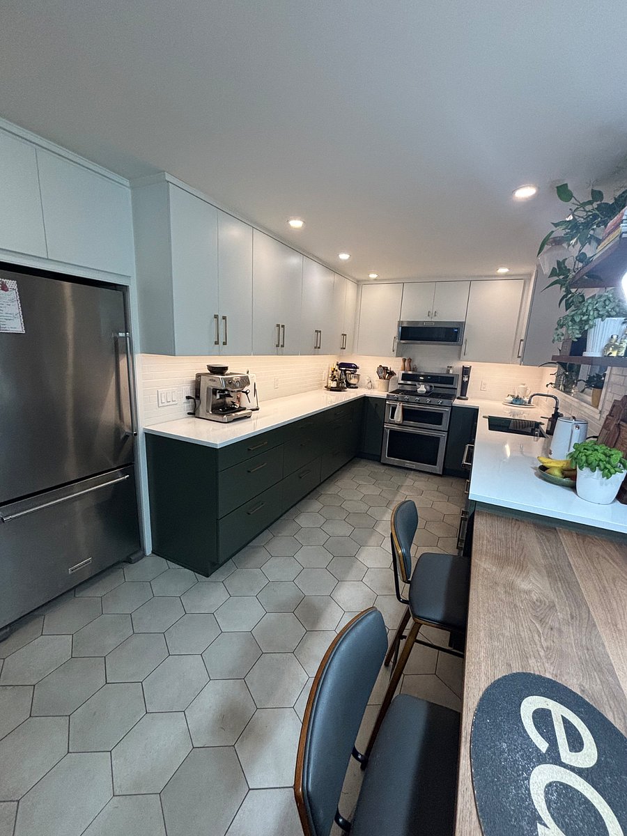 Shared kitchen with bar seating area