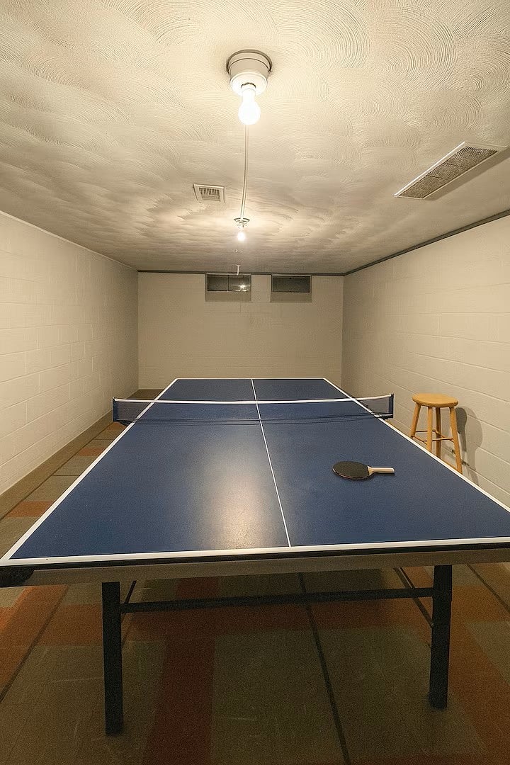 Ping pong table in basement