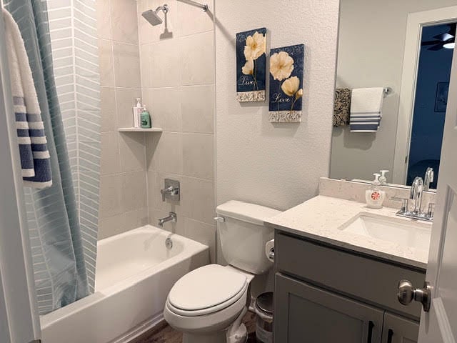 attached private, full bathroom with the ensuite bedroom or 2nd primary bedroom with a bathroom inside the room and a walk-in closet