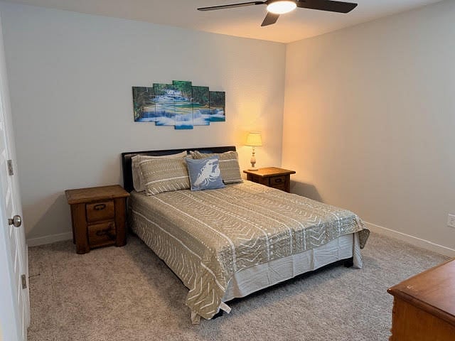 4th bedroom on the 2nd floor with a shared bathroom with a walk-in closet. Fully furnished with 2" faux window blinds, window shades, and ceiling fan with lights and fan remote control.