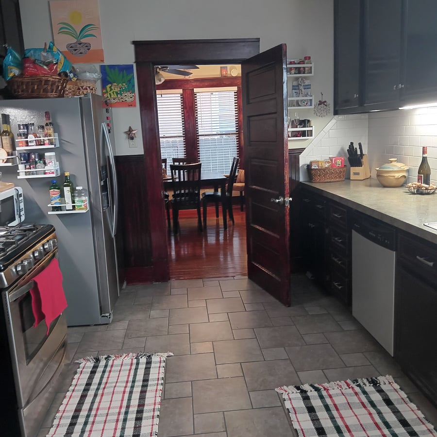 2-door refrigerator/freezer with ice/water dispenser on door. Dishwasher provides convenience.