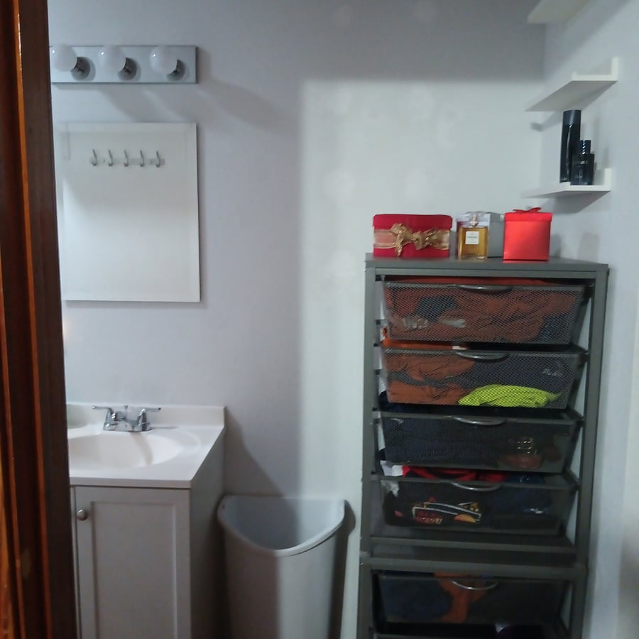 Stacked metal drawers (total of 8 slide-out drawers).