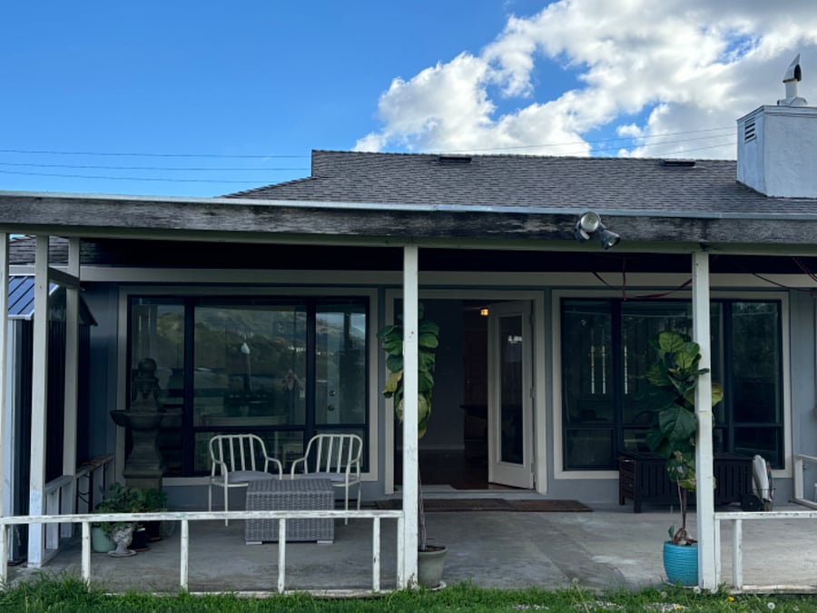 Covered Portico through french doors to backyard