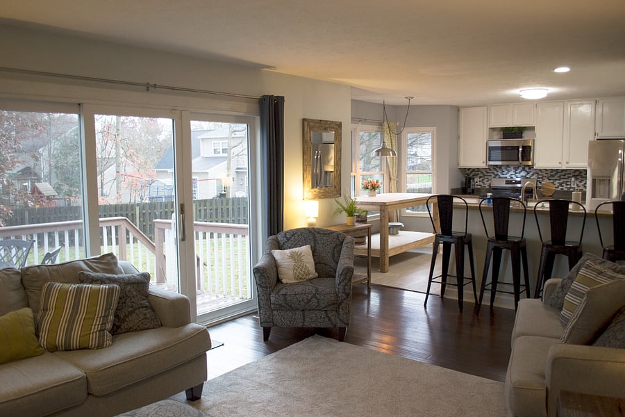 The flow from the kitchen into the family room is one of the best parts of this house. You feel connected when in the living spaces.