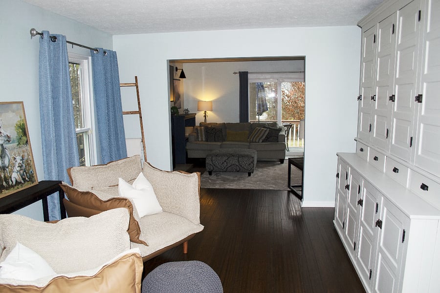 The formal living room connects to the family room.