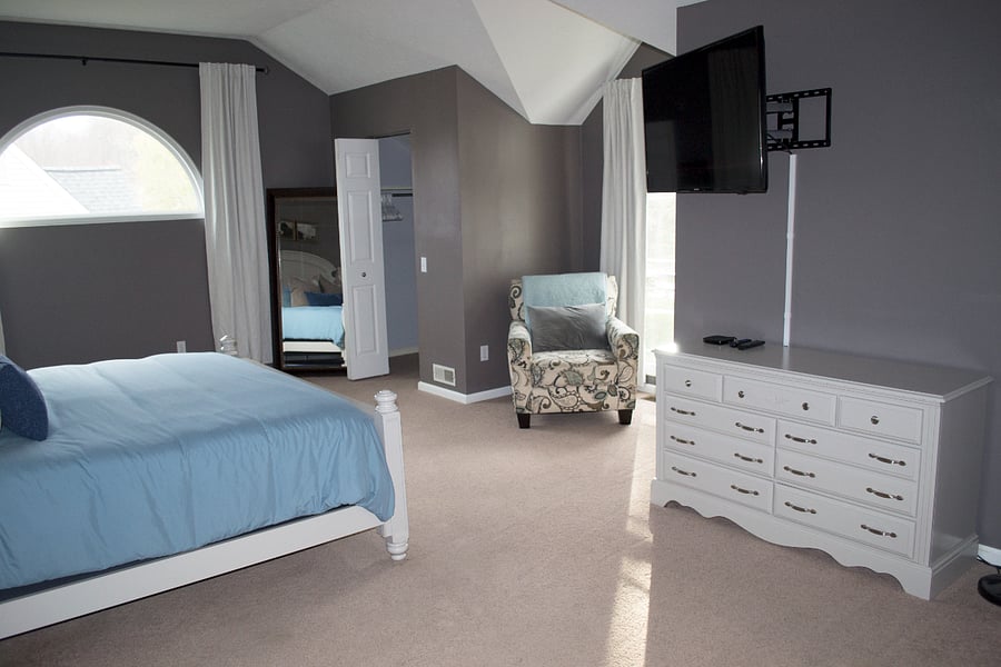 The primary bedroom has a full size dresser and TV w/ Roku. All bedrooms in the home have black out curtains.