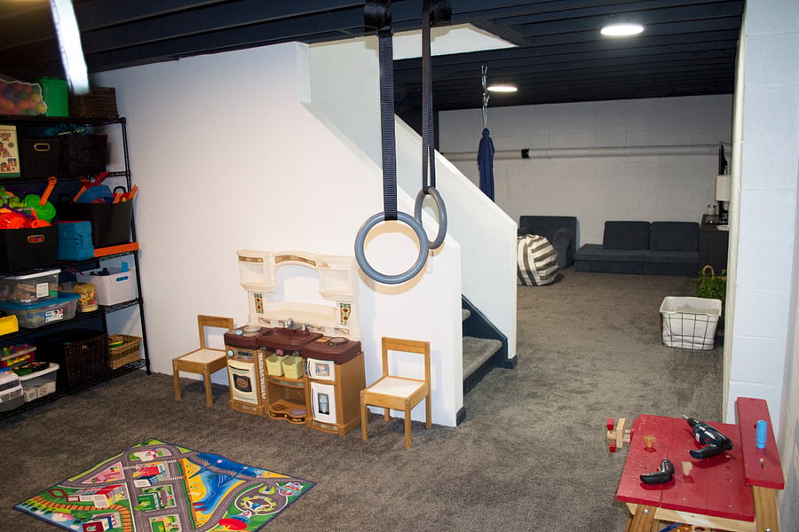 This is another view of the basement. The two spaces connect and make for a fun space to spend time.
